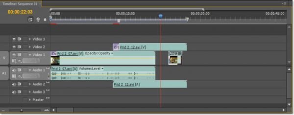 Таймлайн видеоредактора Adobe Premiere CS4